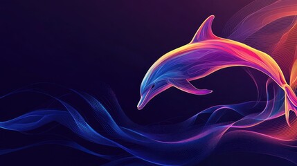Obraz premium Elegant abstract dolphin illustration on a clean backdrop with fluid wave accents and ample space for branding.