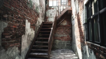 Rustic Brick Stairwell in Abandoned Building