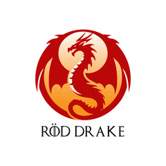 Red Dragon in circle shape vector logo 