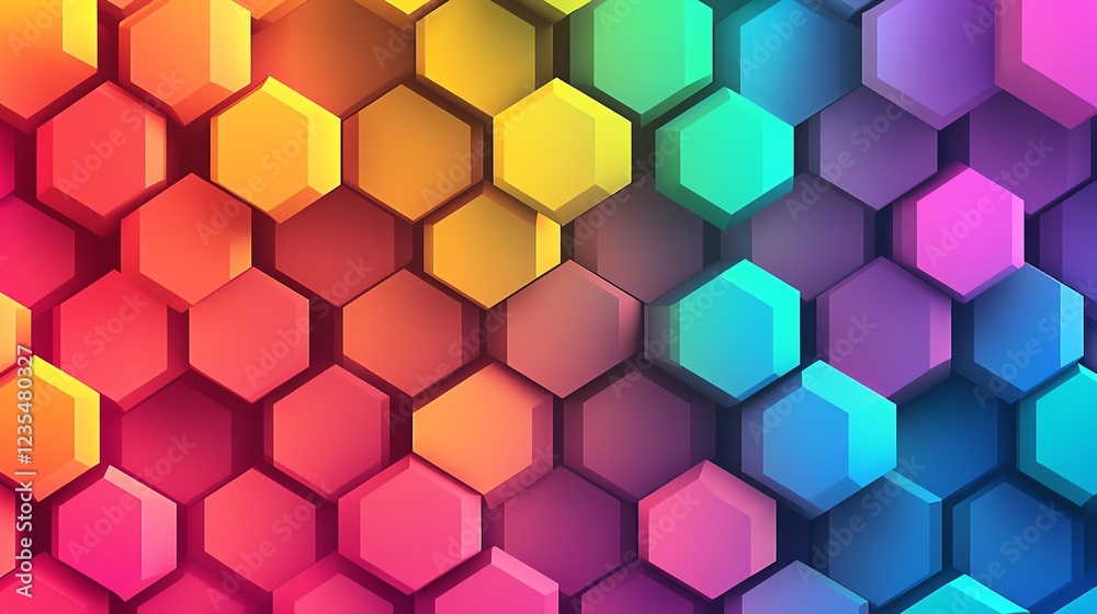 Poster colorful hexagonal patterns create a vibrant abstract background in digital art design