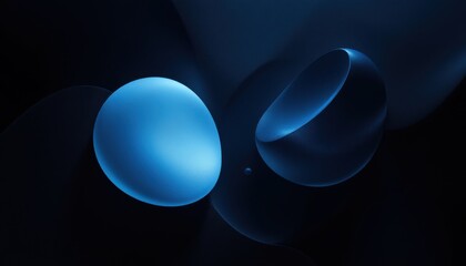 Abstract blue spheres with surreal lighting in a dark space