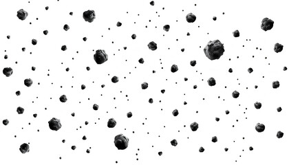 swarm of asteroids isolated on white background. black and white dot 2