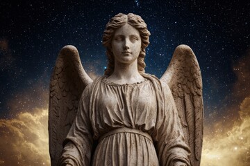 Obraz premium Serene angel statue against a cosmic backdrop