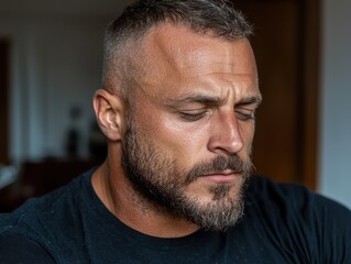 Fototapeta premium Close-up portrait of a pensive man with a beard