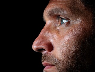 Fototapeta premium Close-up profile of a man's face, showing his eye and stubble