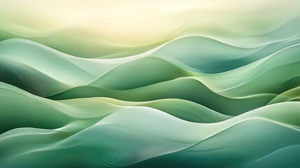 Obraz premium Smooth gradient waves of lush green tones, forming a tranquil and abstract harmony of flowing motion.