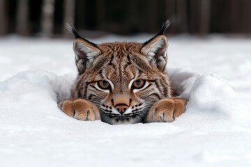 Obraz premium Lynx hiding in the snow