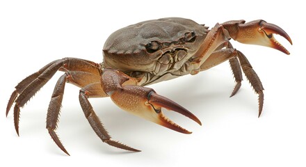 Close up of a Single Raw Edible Crab Seafood Crustacean Isolated on White Background