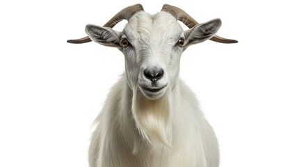 Obraz premium Close up Portrait of a White Goat with Horns Isolated on White Background