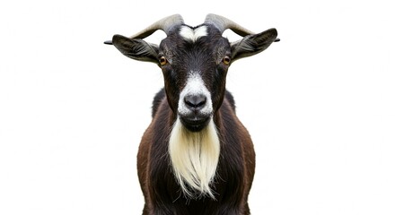 Fototapeta premium Majestic Black Goat Portrait Farm Animal White Background Isolated