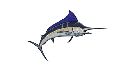 Striking Blue Marlin Illustration Aquatic Life Ocean Fish Marine Animal Graphic