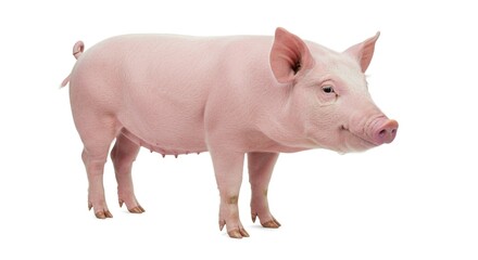 Domestic Piglet Pink Pig Farm Animal Young Swine Isolated on White Background