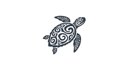 Ornate Tribal Style Sea Turtle Polynesian Tattoo Design Ocean Animal Illustration