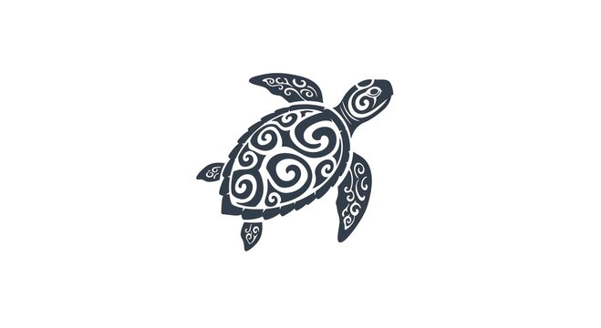 Ornate Tribal Style Sea Turtle Polynesian Tattoo Design Ocean Animal Illustration