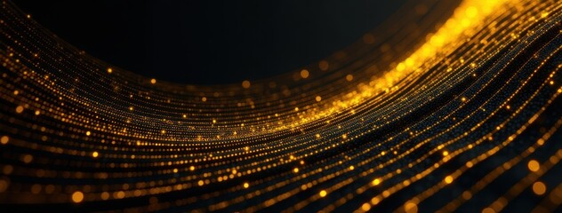 Yellow corporate design wave. Digital abstract black background with sleek technology motion.