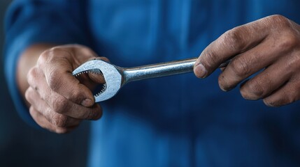 Person Holding Adjustable Wrench in Workshop Setting