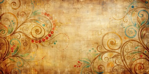 Distressed canvas with swirling patterns and bold brushstrokes against a warm beige background , vintage, paint,  vintage, paint