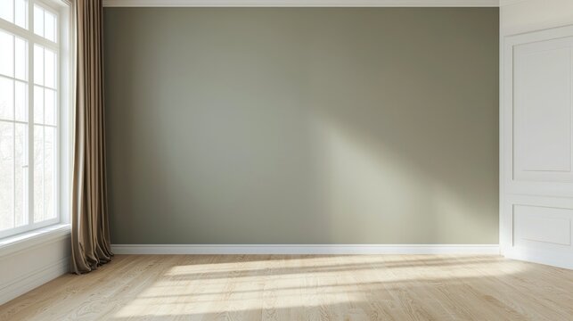Empty Modern Room with Green Wall and Sunlight