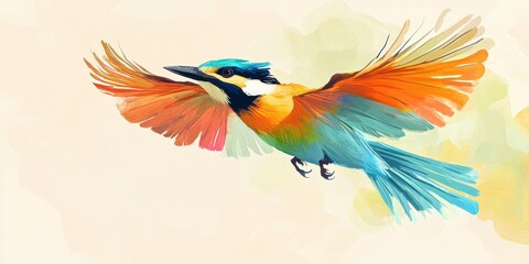 Obraz premium Colorful Bird in Flight Wings Spread Wide
