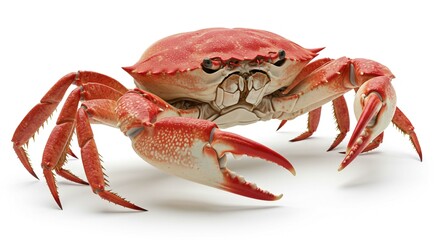Red Crab Seafood Crustacean Ocean Animal Detailed Close up View Isolated on White Background