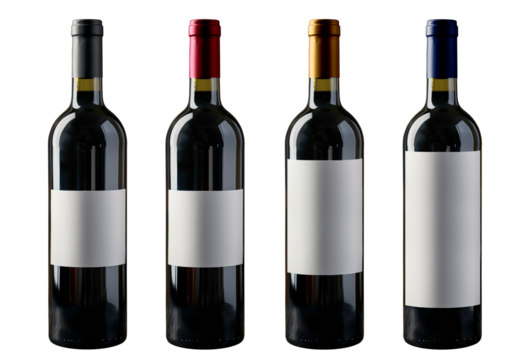 Garra de vinho tinto com rótulo em branco isolado em fundo transparente.