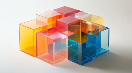 Fototapeta premium Colorful Transparent Geometric Blocks Arranged in an Artistic Design on a Light Background That Enhances Their Shapes and Hues