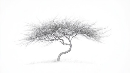 Fototapeta premium Winter tree, minimalist drawing, white background, nature art, design element