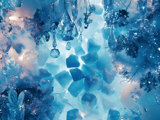 A winter Candyland of blue rock candy and crystals with sparkling shimmery lighting