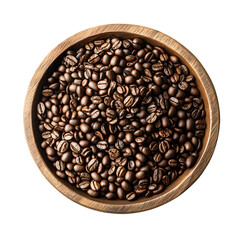 Fototapeta premium Top View of Coffee Beans in a Wooden Bowl with a Shovel