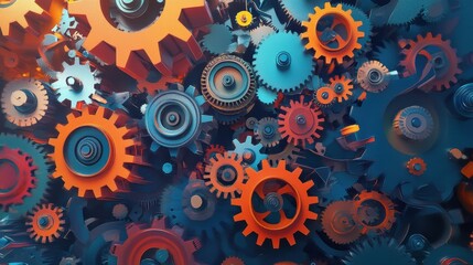 Intricate Network Of Interlocking Colorful Gears