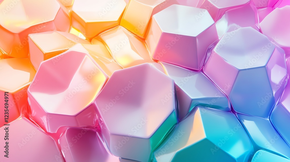 Poster colorful hexagonal shapes create a vibrant and abstract mosaic of geometric patterns in a bright set