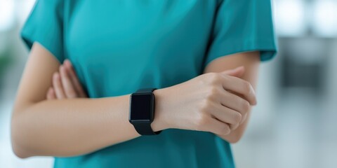 Obraz premium Modern Smartwatch on Arm in Professional Environment