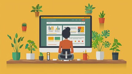 Fototapeta premium flat design, illustration, SEO Magic A marketer transforms a failing website into a top-ranking success. Illustration: Browser windows, upward-moving search bars