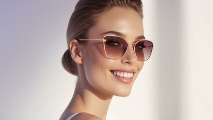 Naklejka premium Cute woman wear sunglasses and facing to camera with smile