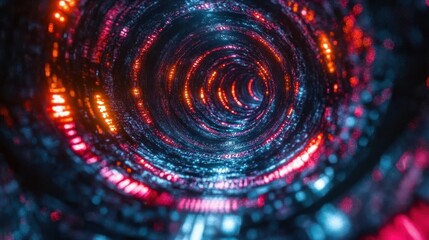 Abstract swirling neon tunnel.