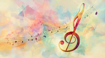Colorful Musical Notes and Treble Clef on Abstract Background
