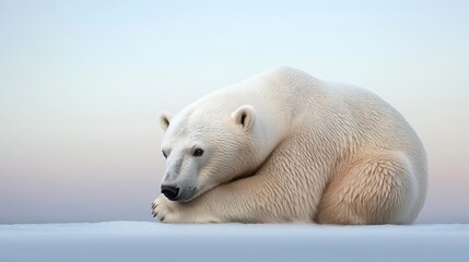 Fototapeta premium Polar Bear Resting on Ice with Soft Background Hues