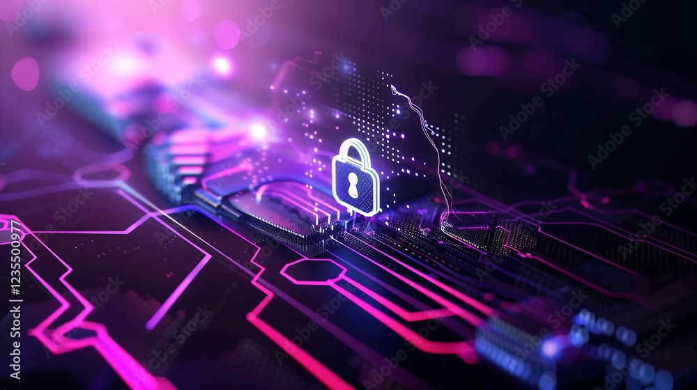 Poster abstract representation of secure cloud storage, with padlock icons and encrypted data streams in a 