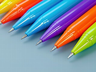Colorful pens in a row. AI.