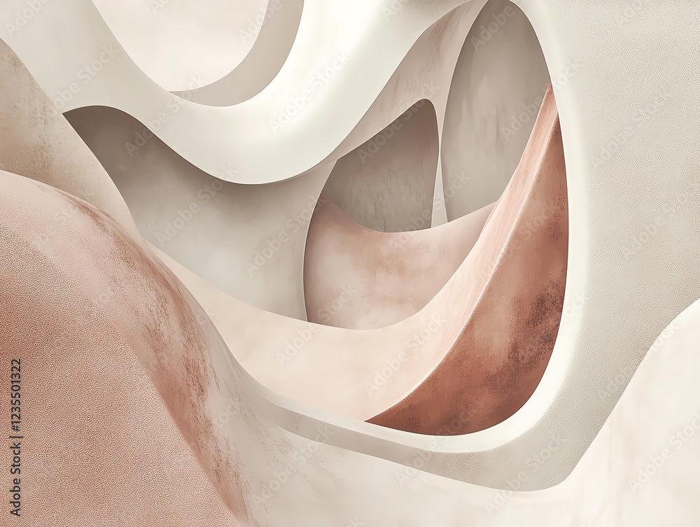 Poster abstract composition of flowing shapes and soft colors in a minimalist design featuring smooth curve