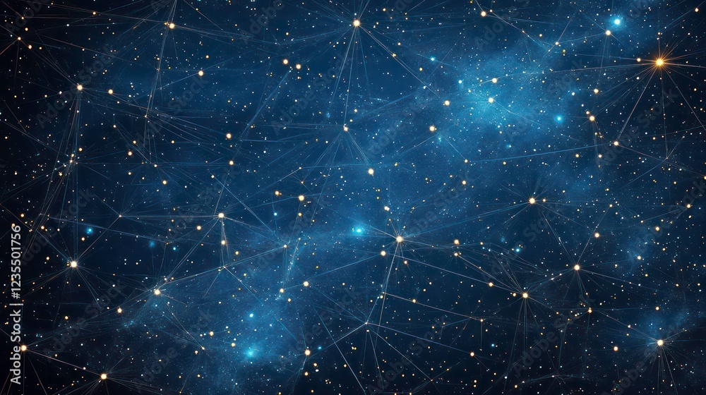 Poster Abstract network connection lines and dots on dark blue background.