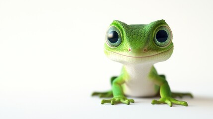Obraz premium Cute gecko portrait, white background, digital art, children's book illustration