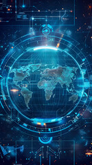 Imagen vertical de un globo terr&aacute;queo estilo tecnologico en color azul 