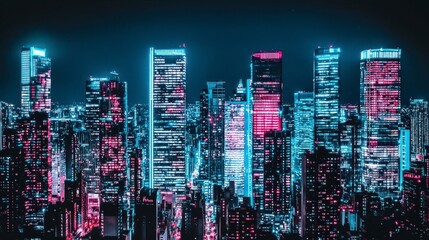 Obraz premium Neon Cityscape at Night with Bright Lights and Futuristic Vibes