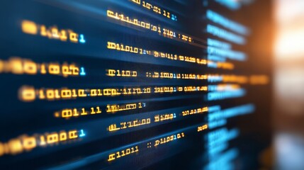 Obraz premium Abstract Digital Code Pattern with Binary Numbers in Blue Background