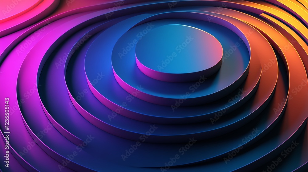 Poster abstract layers of vibrant colors create a dynamic three-dimensional design with depth and movement