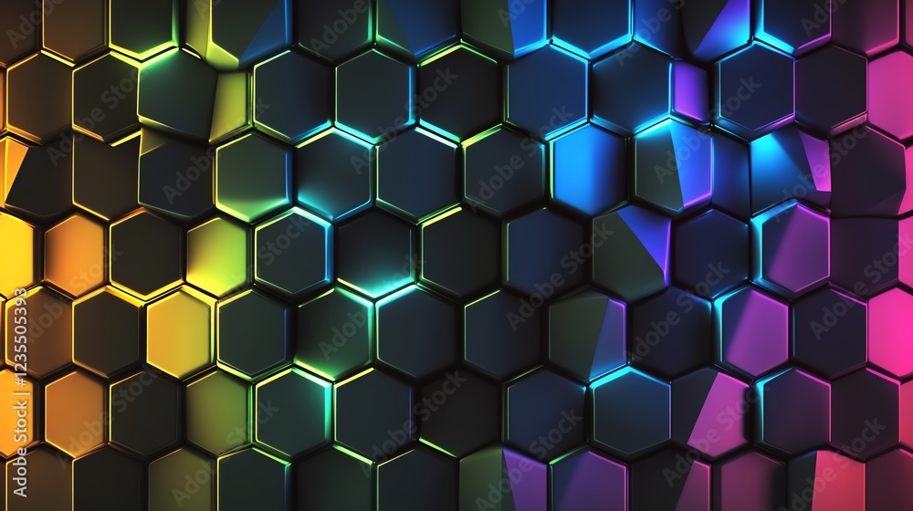 Poster colorful hexagonal patterns create a vibrant visual effect in modern design space
