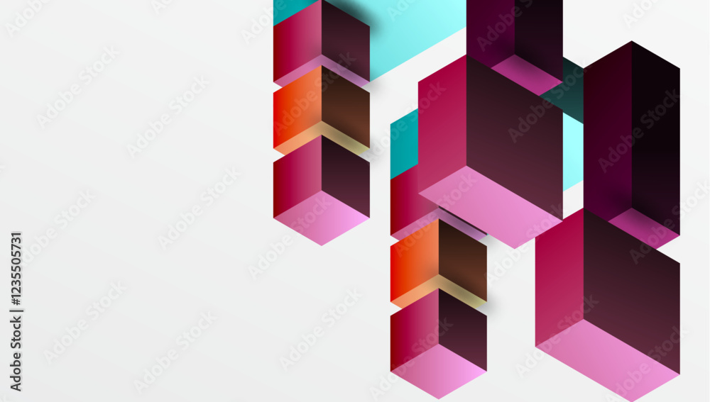 Poster Sleek abstract design featuring isometric 3D blocks in a clean, modern composition. Perfect for tech-inspired themes, with vibrant colors and geometric precision