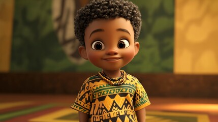 Adorable 3D Rendered Black Boy in Traditional African Clothing