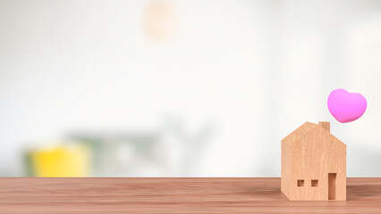 The Wood House and Pink Heart for family or property concept 3d Rendering.